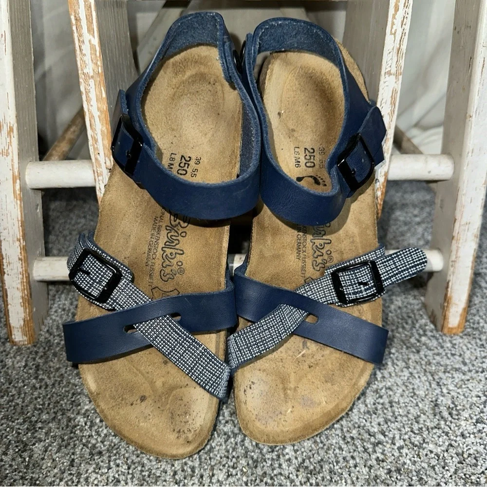 Birki's by Birkenstock Lillie Blue Plaid Strappy Buckle Sandals size US 8 EU 39 - Picture 4 of 6